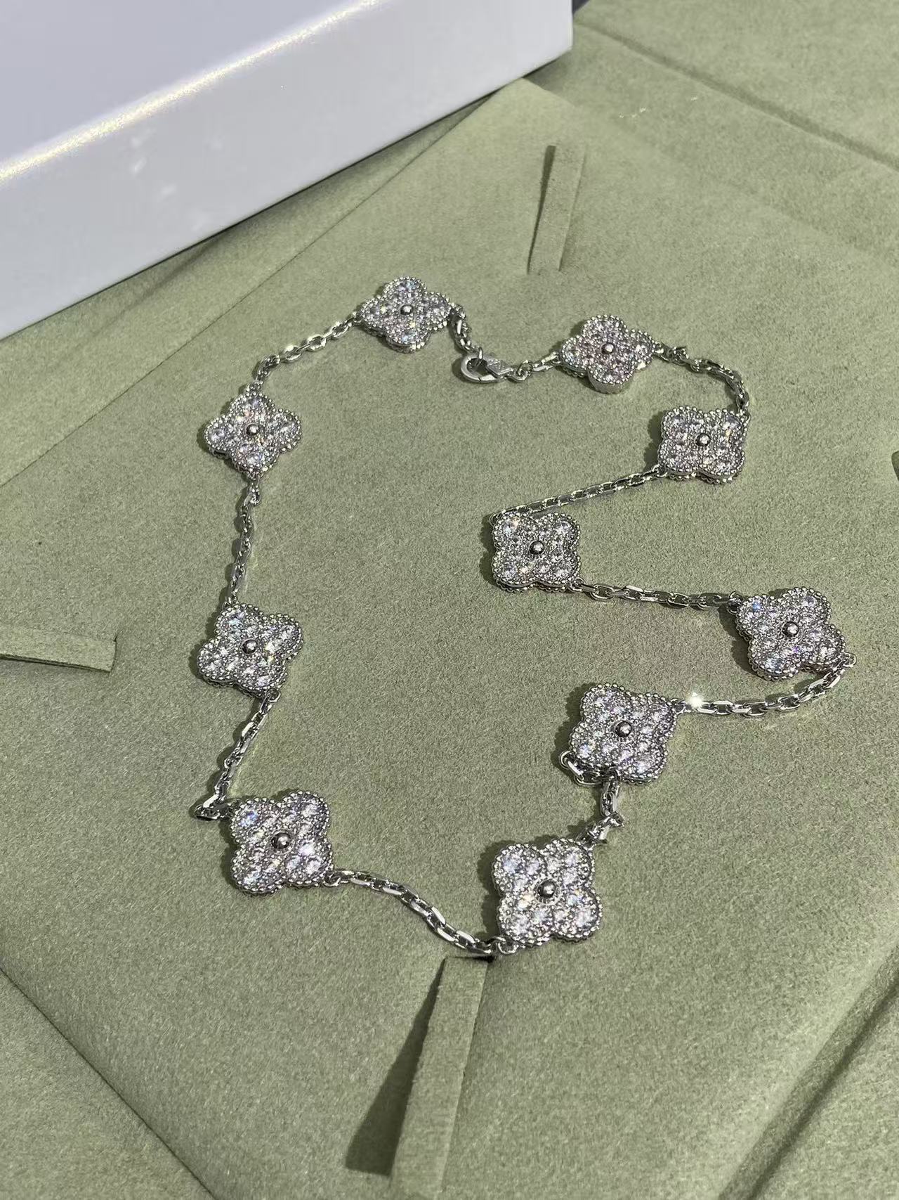 [✨ROSE💎]CLOVER 10 MOTIFS  FULL DIAMOND NECKLACE