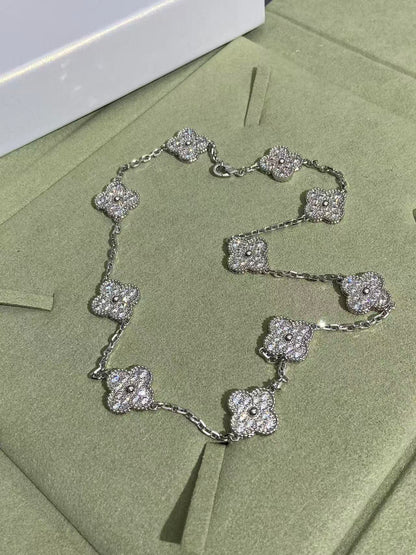 [✨ROSE💎]CLOVER 10 MOTIFS  FULL DIAMOND NECKLACE