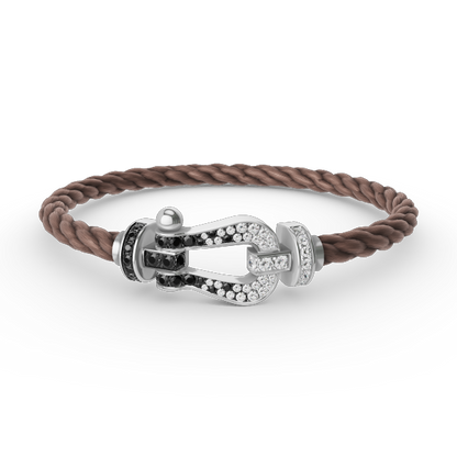 [✨ROSE💎]FORCE LARGE HORSESHOE BLACK WHITE DIAMOND BRACELET SILVER