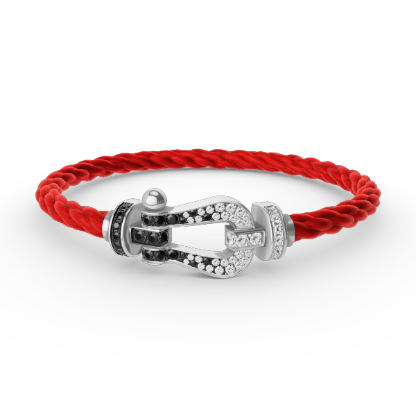 [✨ROSE💎]FORCE LARGE HORSESHOE BLACK WHITE DIAMOND BRACELET SILVER