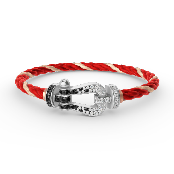 [✨ROSE💎]FORCE LARGE HORSESHOE BLACK WHITE DIAMOND BRACELET SILVER