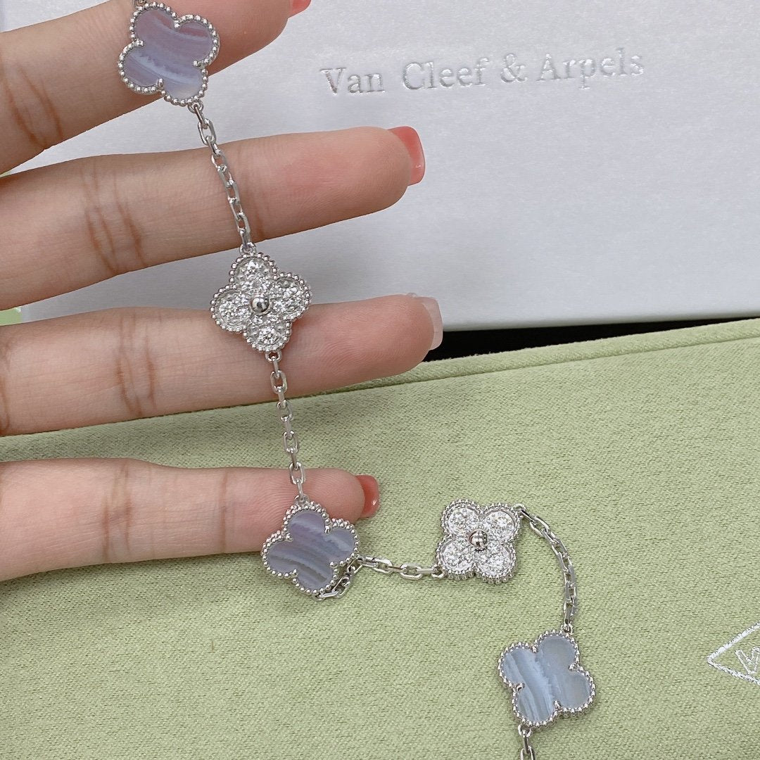 [✨ROSE💎] CLOVER 5 MOTIF PURPLE CHALCEDONY BRACELET COLLECTION