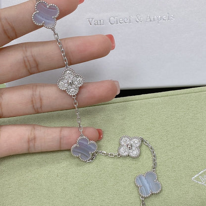 [✨ROSE💎] CLOVER 5 MOTIF PURPLE CHALCEDONY BRACELET COLLECTION