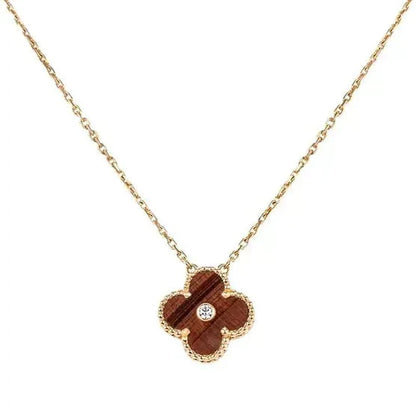 [✨ROSE💎]CLOVER 15MM DIAMOND AND YELLOW TIGER'S EYE AGATE necklace