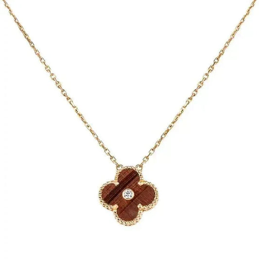 [✨ROSE💎]CLOVER 15MM DIAMOND AND YELLOW TIGER'S EYE AGATE necklace