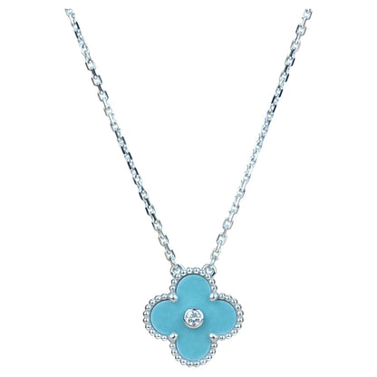 [✨ROSE💎]CLOVER 15MM DIAMOND SVRES PORCELAIN  NECKLACE SILVER