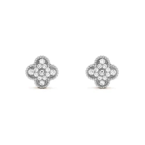 [✨ROSE💎]CLOVER 1 MOTIFS DIAMOND STUD EARRINGS SILVER