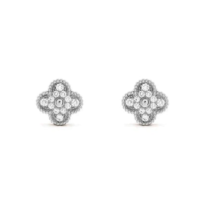 [✨ROSE💎]CLOVER 1 MOTIFS DIAMOND STUD EARRINGS SILVER