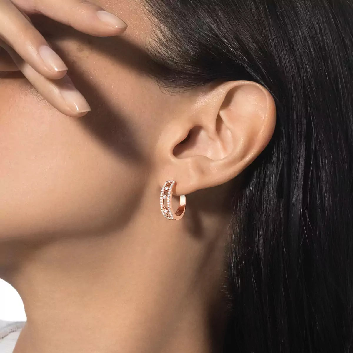 [✨ROSE💎]Diamond Pave_ Hoop Earrings Move