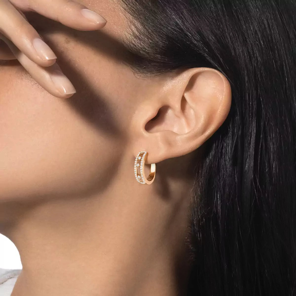 [✨ROSE💎]Diamond Pave_ Hoop Earrings Move