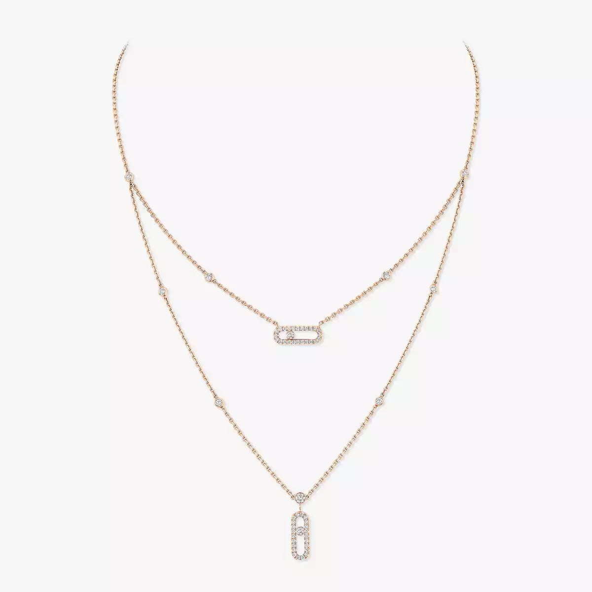 [✨ROSE💎]2 Rows Rose Gold Diamond Pave_ Necklace Move Uno