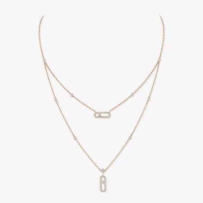 [✨ROSE💎]2 Rows Rose Gold Diamond Pave_ Necklace Move Uno