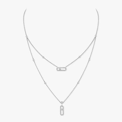 [✨ROSE💎]2 Rows Rose Gold Diamond Pave_ Necklace Move Uno