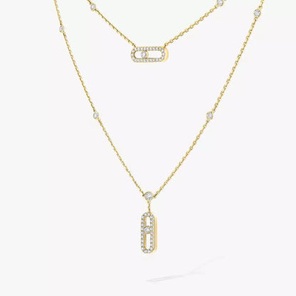 [✨ROSE💎]2 Rows Rose Gold Diamond Pave_ Necklace Move Uno