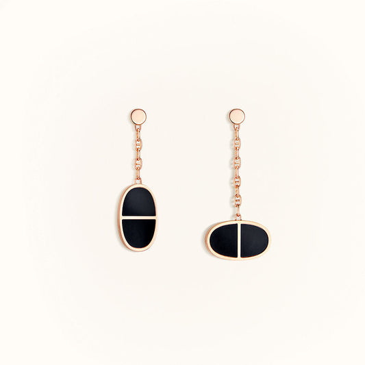 [✨ROSE💎]CHAINE VERSO BLACK CERAMIC EARRINGS