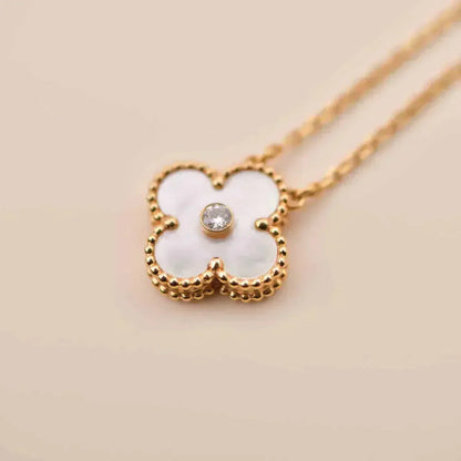 [✨ROSE💎]CLOVER 15MM DIAMOND WHITE FRITILLARIA NECKLACE