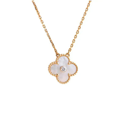 [✨ROSE💎]CLOVER 15MM DIAMOND WHITE FRITILLARIA NECKLACE