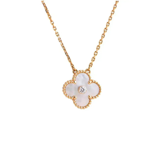 [✨ROSE💎]CLOVER 15MM DIAMOND WHITE FRITILLARIA NECKLACE