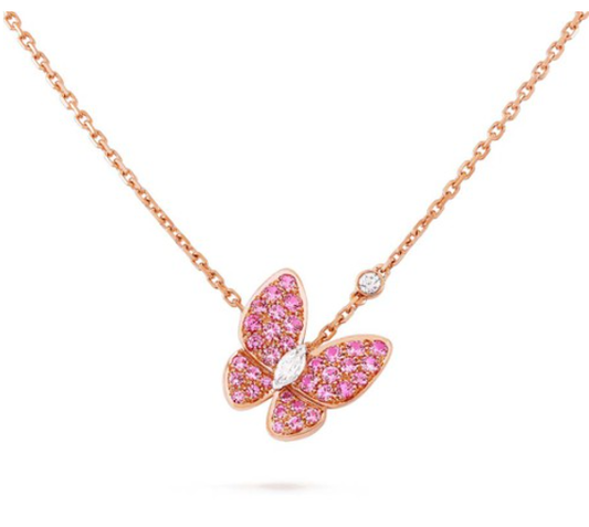 [✨ROSE💎]BUTTERFLY RED DIAMOND ROSE GOLD NECKLACE