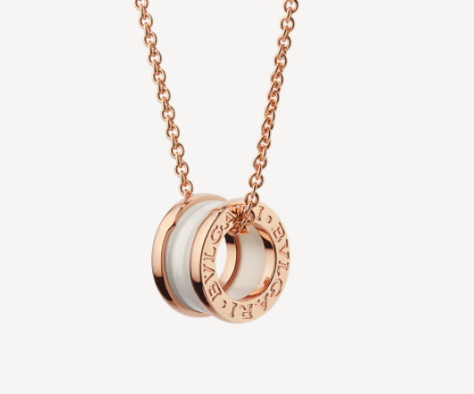 [✨ROSE💎]ZERO 1 WHITE CERAMIC PINK GOLD NECKLACE