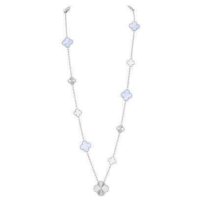 [✨ROSE💎]DETACHABLE CLOVER 15(11+4) FLOWER SILVER NECKLACE SET
