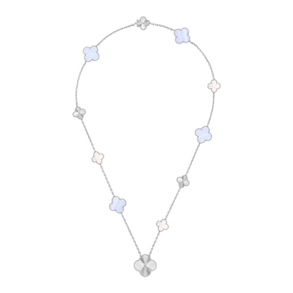 [✨ROSE💎]DETACHABLE CLOVER 15(11+4) FLOWER SILVER NECKLACE SET