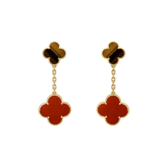 [✨ROSE💎]CLOVER  2 MOTIF  TIGER EYE CARNELIAN EARRINGS