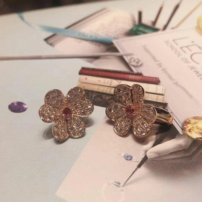 [✨ROSE💎]FRIVOLE PINK GOLD FLOWER DIAMOND EARRINGS