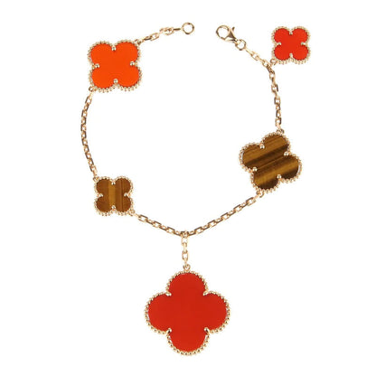 [✨ROSE💎]CLOVER BRACELET 5 MOTIFS CARNELIAN TIGER EYE