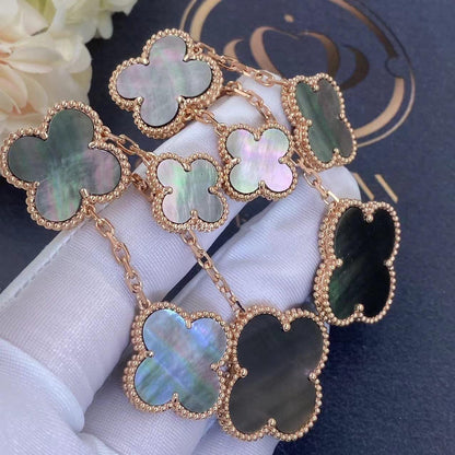 [✨ROSE💎]CLOVER EARRINGS DARK MOP 4 MOTIFS ROSE GOLD