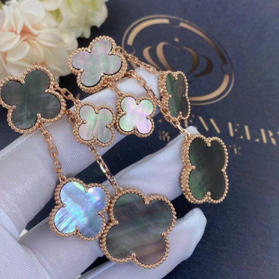 [✨ROSE💎]CLOVER EARRINGS DARK MOP 4 MOTIFS ROSE GOLD