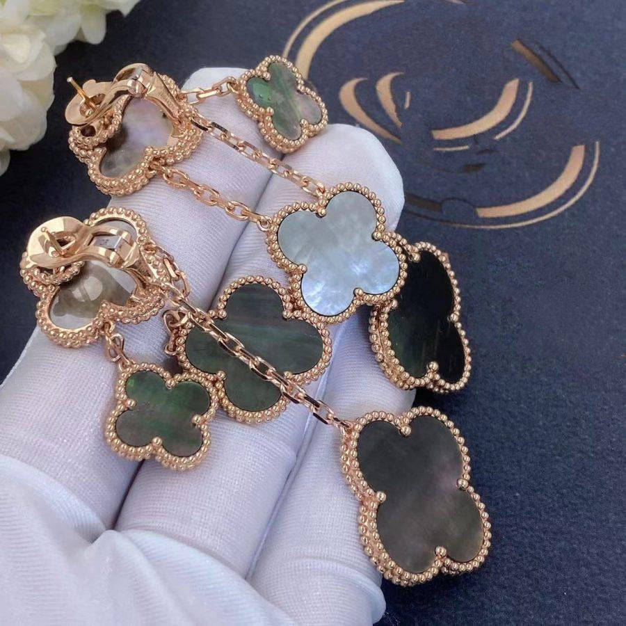 [✨ROSE💎]CLOVER EARRINGS DARK MOP 4 MOTIFS ROSE GOLD
