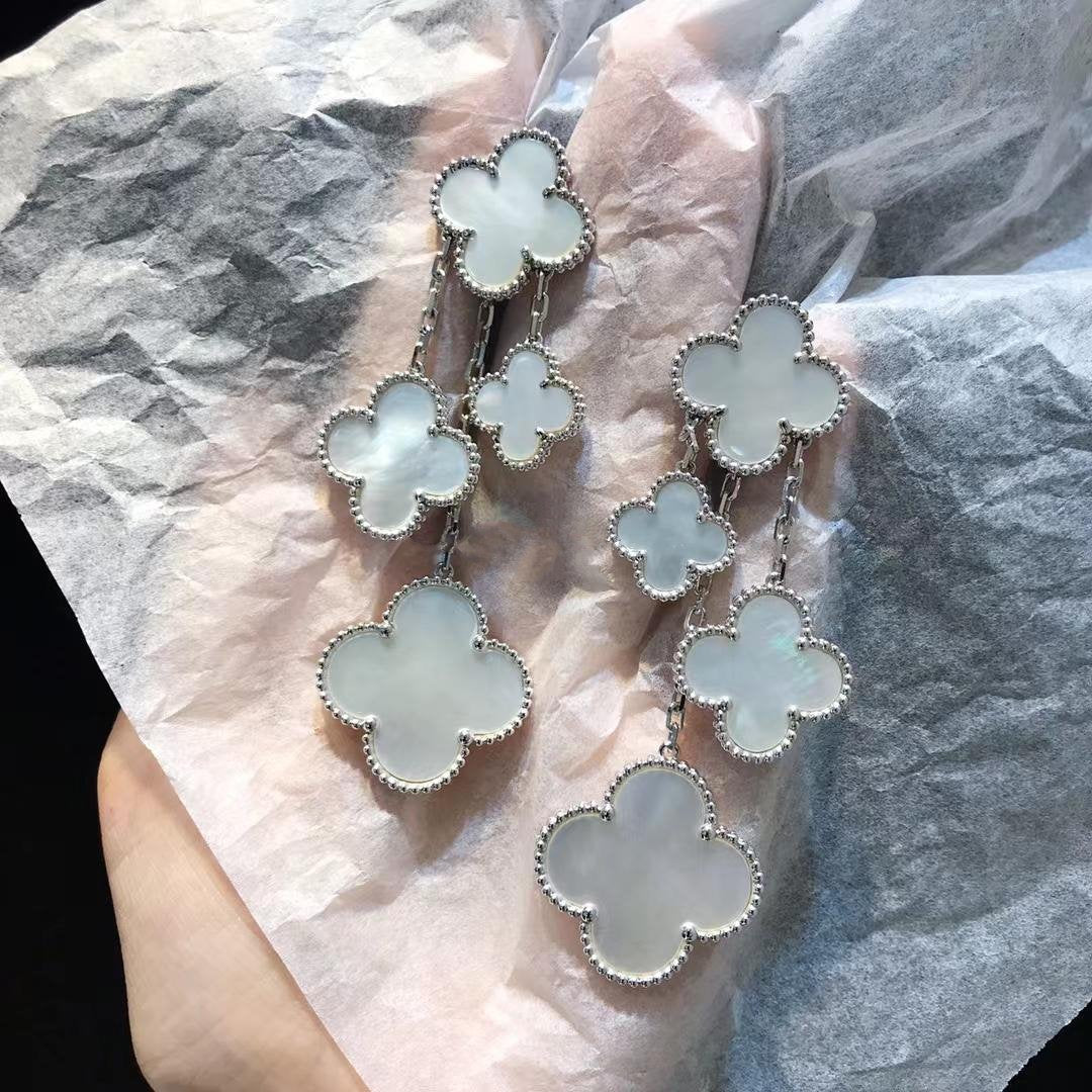 [✨ROSE💎]CLOVER EARRINGS WHITE MOP 4 MOTIFS SILVER