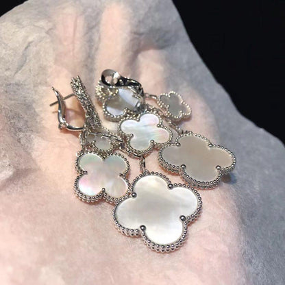 [✨ROSE💎]CLOVER EARRINGS WHITE MOP 4 MOTIFS SILVER