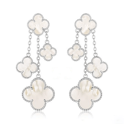 [✨ROSE💎]CLOVER EARRINGS WHITE MOP 4 MOTIFS SILVER