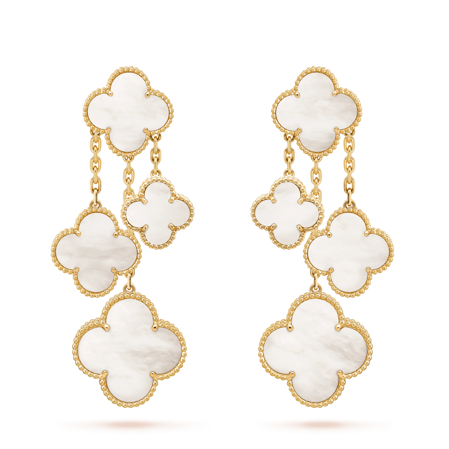 [✨ROSE💎]CLOVER EARRINGS WHITE MOP 4 MOTIFS GOLD