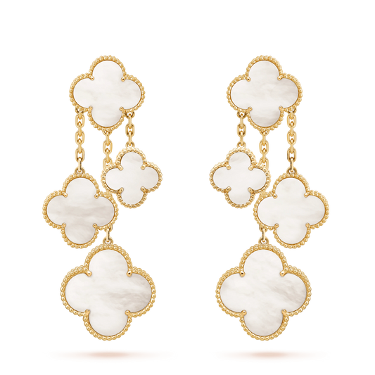 [✨ROSE💎]CLOVER EARRINGS WHITE MOP 4 MOTIFS GOLD