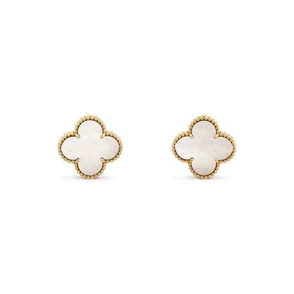 [✨ROSE💎]CLOVER MEDIUM 1 MOTIFS  WHITE MOP STUD EARRINGS