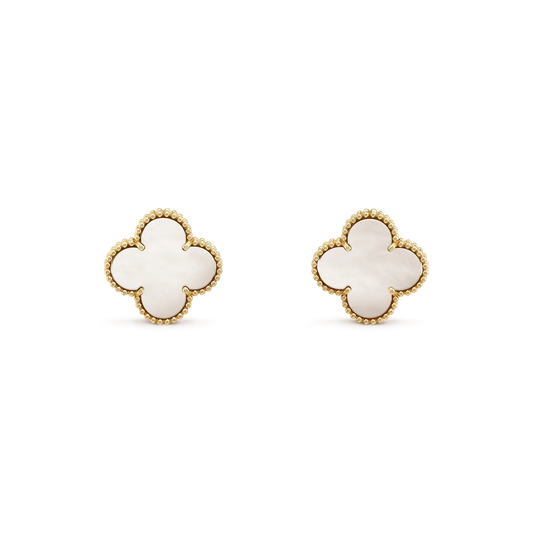 [✨ROSE💎]CLOVER MEDIUM 1 MOTIFS  WHITE MOP STUD EARRINGS
