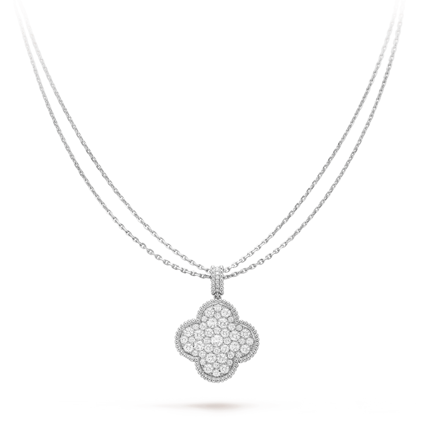 [✨ROSE💎]CLOVER 25MM SILVER FULL DIAMOND BIG CLOVER NECKLACE