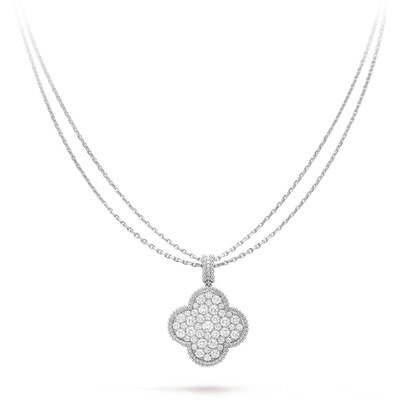 [✨ROSE💎]CLOVER 25MM SILVER FULL DIAMOND BIG CLOVER NECKLACE