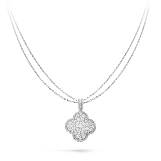 [✨ROSE💎]CLOVER 25MM SILVER FULL DIAMOND BIG CLOVER NECKLACE