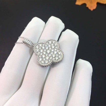 [✨ROSE💎]CLOVER 25MM SILVER FULL DIAMOND BIG CLOVER NECKLACE