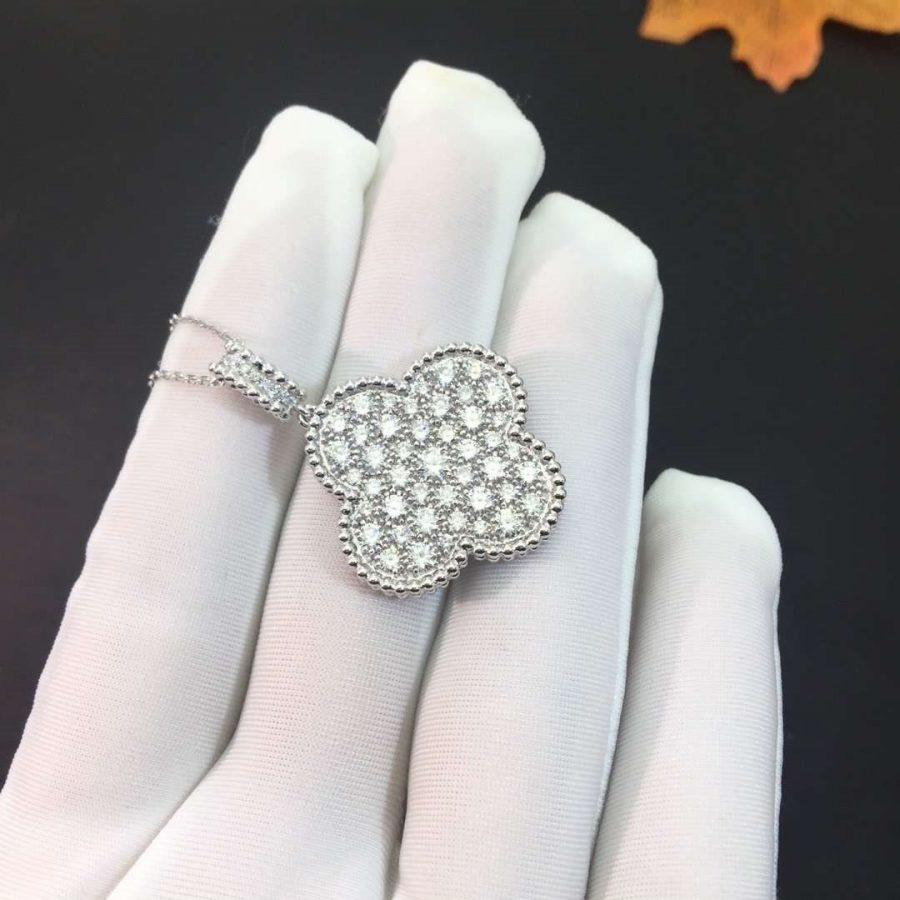 [✨ROSE💎]CLOVER 25MM SILVER FULL DIAMOND BIG CLOVER NECKLACE
