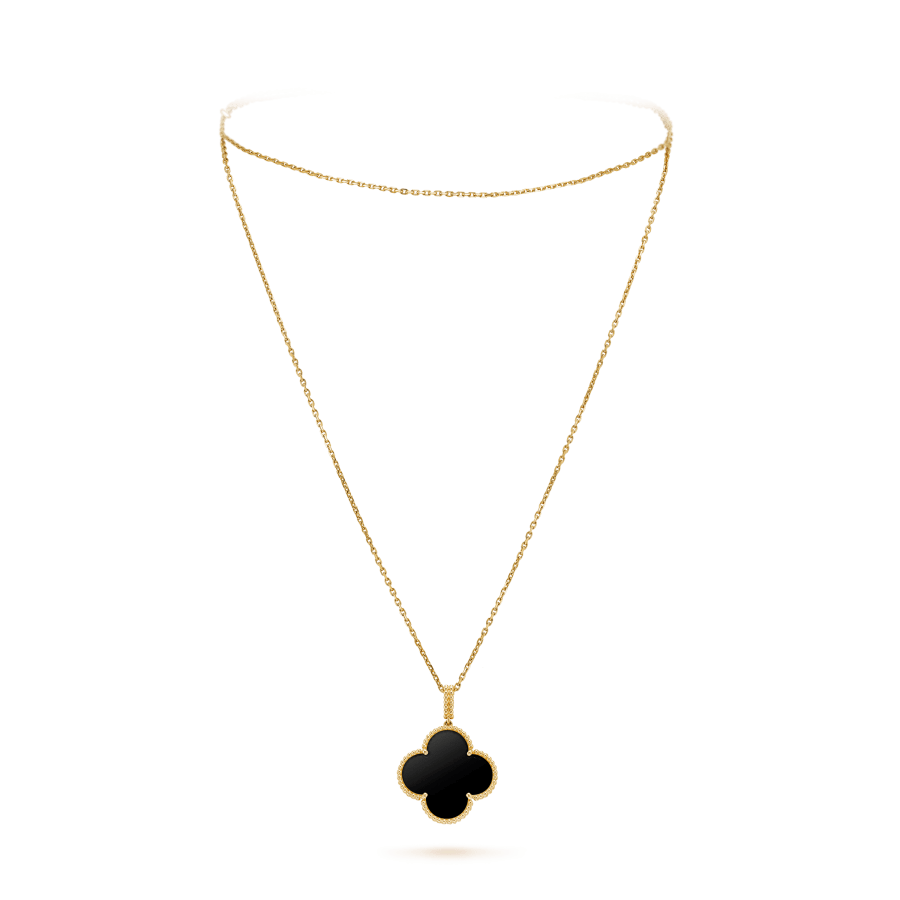 [✨ROSE💎]CLOVER 25MM GOLD ONYX BIG CLOVER NECKLACE
