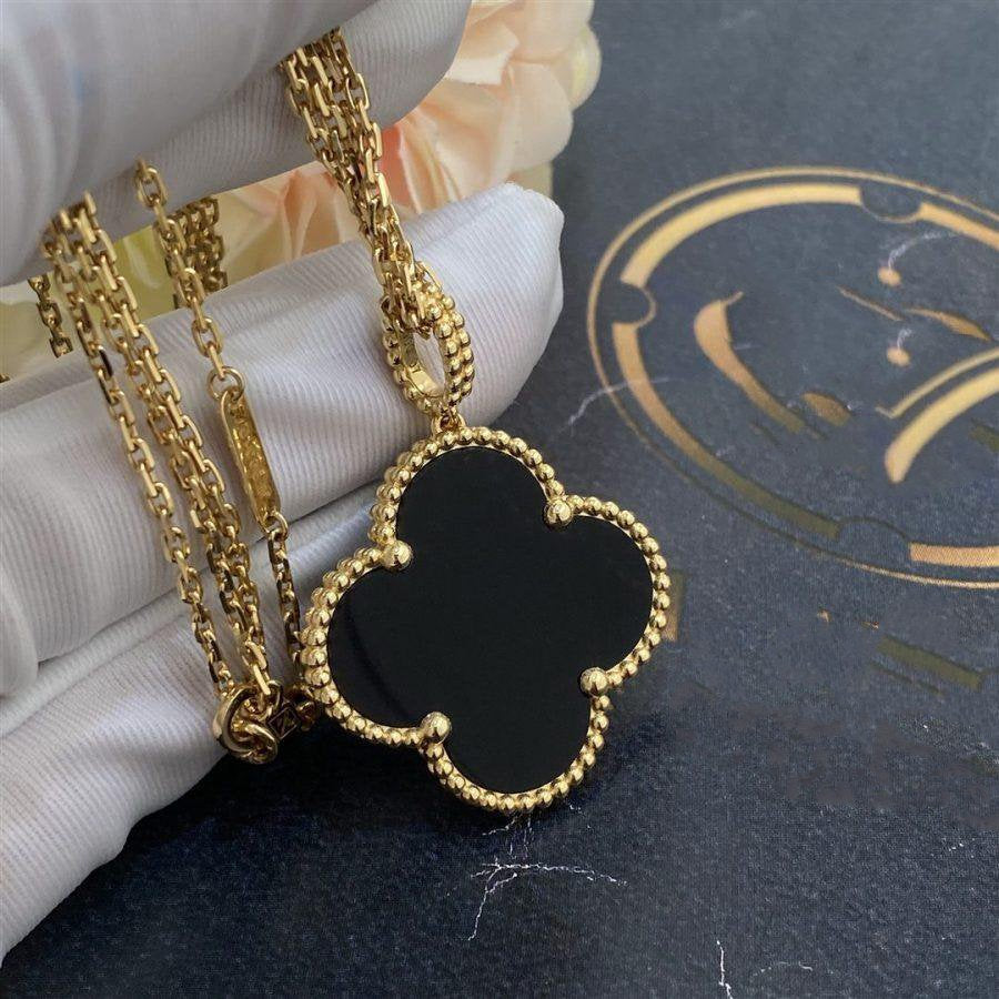 [✨ROSE💎]CLOVER 25MM GOLD ONYX BIG CLOVER NECKLACE