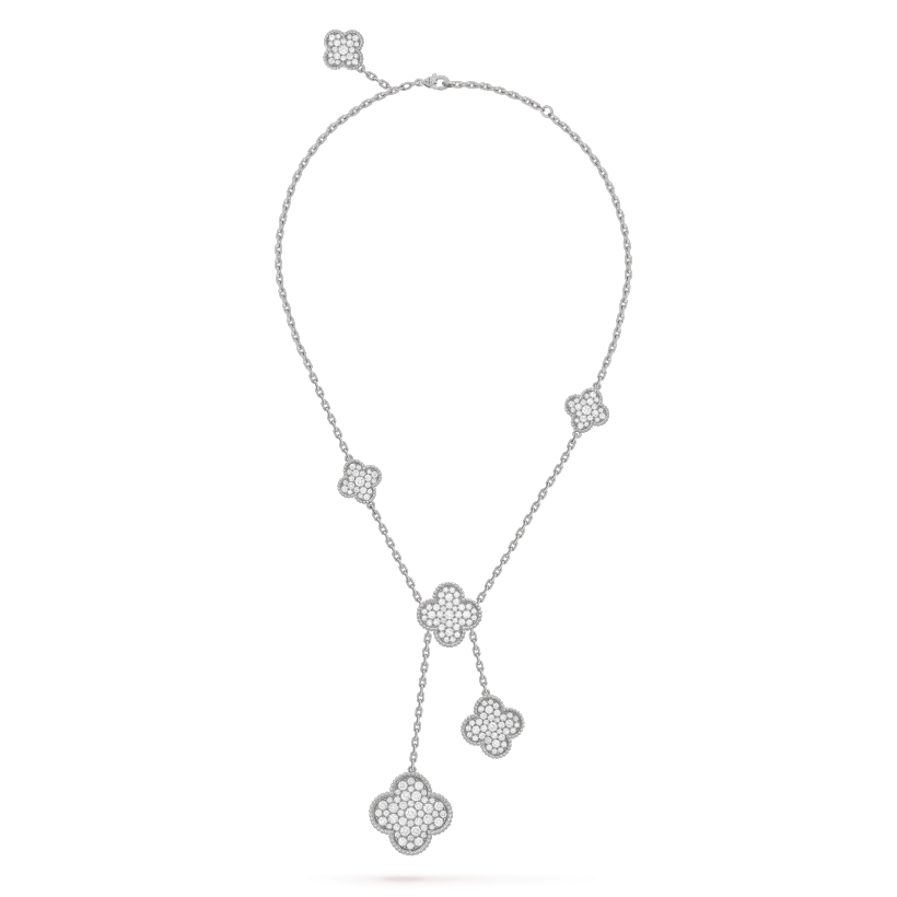 [✨ROSE💎]CLOVER 5 MOTIFS SILVER DIAMONDS NECKLACE