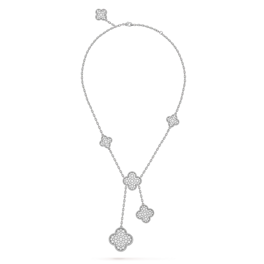 [✨ROSE💎]CLOVER 5 MOTIFS SILVER DIAMONDS NECKLACE