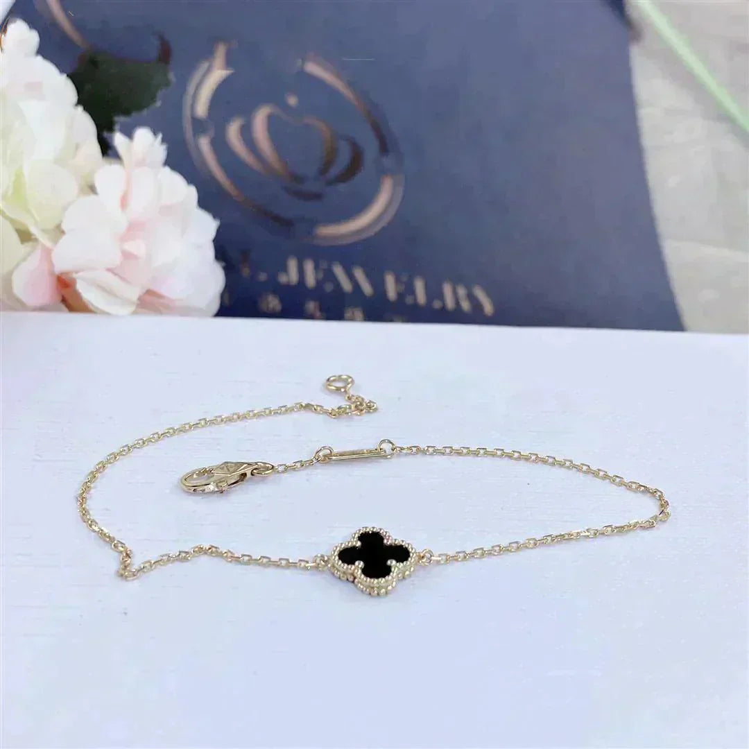 [✨ROSE💎]CLOVER ONYX SINGLE FLOWER BRACELET