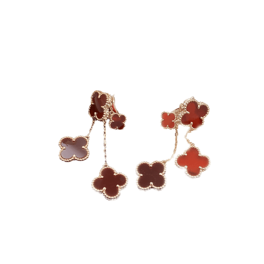[✨ROSE💎]CLOVER EARRINGS CARNELIAN 4 MOTIFS PINK GOLD